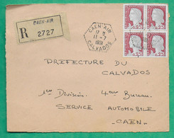 N°1263 MARIANNE DECARIS BLOC DE 4 RECOMMANDE CAD MANUEL CAEN AIR POUR PREFECTURE DU CALVADOS FRONT COVER 1961 - 1960 Marianna Di Decaris