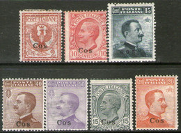 EGEO (AEGEAN) COS = COLONIA ITALIANA 7 Sellos RESELLADOS 1912-22 – Valorizados En Catálogo U$S 84.70 - Aegean (Coo)