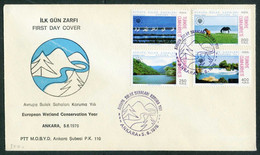 Türkiye 1976 European Wetland Conservation Year | Birds, Flamingo, Horse, Coastal Area, Waterfall Mi 2388-2390 FDC - Lettres & Documents