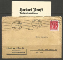 GERMANY. 1935. COVER. CHEMNITZ. HERBERT PROFT – BOOK DEALER - Covers & Documents