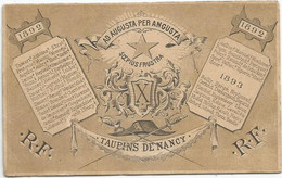 LES TAUPINS DE NANCY 1892 , "  AD AUGUSTA PER ANGUSTA , SOEPIUS FRUSTRA " - Visitekaartjes