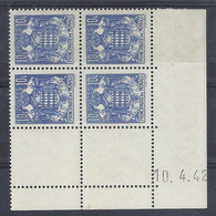 MONACO N° 158 - Bloc De 4 COIN DATE - NEUF SANS CHARNIERE - 10/4/42 - Unused Stamps