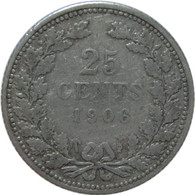 LaZooRo: Netherlands 25 Cents 1906 VF - Silver - 25 Centavos