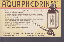 Pub (115915) Aquaphedrin E.B.S. The E.B.Shuttleworth Chemical Co Limited, Established 1879 Toronto 6 Canada - Targhe Di Cartone