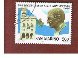 SAN MARINO - UNIF. 1215  - 1987 GANDHI: LA NON VIOLENZA      -  USATI (USED°) - Usados