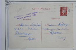 AY11 MAROC  BELLE CARTE ENTIER PETAIN 1942 CASABLANCA  A  RENNES FRANCE+CACHET POSTES PAR AVION  + AFFRANCH. INTERESSANT - Aéreo