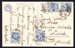 1914 1 1/2s Hellblau (4x) Auf AK, Gestempelt Moji Nach Zürich Gelaufen - Covers & Documents