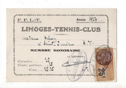 LIMOGES TENNIS CLUB - Année 1927 - Carte De Membre Honoraire - Otros & Sin Clasificación