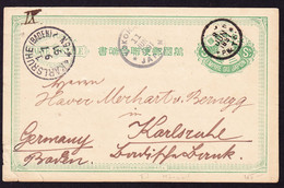 1891 3s GZ Karte Aus Yokohama Mit Schiffsstempel Nach Karlsruhe. Bedarfsspuren - Brieven En Documenten