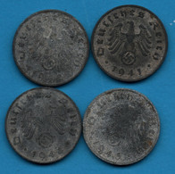 DEUTSCHES REICH 4 X 1 REICHSPFENNIG 1941G + 1942A + 1943G + 1944G  KM# 97 Svastika - 1 Reichspfennig