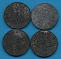DEUTSCHES REICH 4 X 1 REICHSPFENNIG 1942 A+E+F+G  KM# 97 Svastika - 1 Reichspfennig