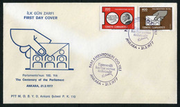 Türkiye 1977 The Centenary Of The Parliament | Hand, Vote Mi 2413-2414 FDC - Lettres & Documents