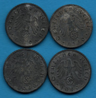 DEUTSCHES REICH LOT:  4 X 5 REICHSPFENNIG 1940 A + D + F + G  KM# 100 Svastika - 5 Reichspfennig