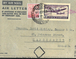 India. Aerogramme ALS 13 + TP 11  Amritsar N.W./SET-2 >  Manchester  30/9/53   Private Imprint  Census Diamond - Aerograms