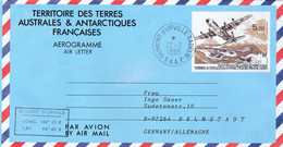 TAAF : Aérogramme De 5,70 Pour L'Allemagne . Oblitération De La Base Dumont-D'Urville Terre Adélie 1995 - Enteros Postales