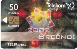 SLOVENIA - Happy New Year, Srečno 2002/Božični Okrasek, Chip GEM3.3, Tirage 4988, 12/01, Used - Natale