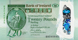 Northern Ireland 20 Pounds 2017 / 2020 Bank Of Ireland BOI P-92 Polymer AU "free Shipping Via Registered Air Mail" - 20 Pounds