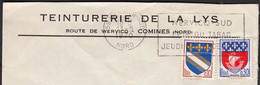 TEINTURERIE DE LA LYS Sur Enveloppe De 59 COMINES Le 13 5 1970 Pour 80 AIRAINES Avec Flamme Sécap  De 59 WERVICQ SUD - Brieven En Documenten