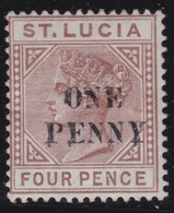 St Lucia     .   SG    .   55a   (2 Scans)   .  Signed  .  Surcharge Partly Double  .  *    .   Mint-hinged - Ste Lucie (...-1978)