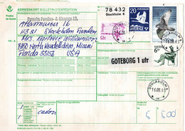 L34421 - Schweden - 1983 - 50Kr Falke MiF A Paketkte STOCKHOLM -> Miami, FL (USA) - Storia Postale