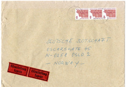 L34431 - Bund - 1996 - 3@400Pfg SWK A EilBf DUESSELDORF -> OSLO (Norwegen) - Covers & Documents