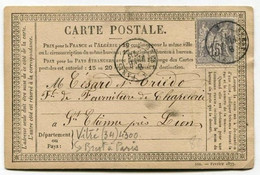 !!! CARTE PRECURSEUR TYPE SAGE CACHET DE VITRE (ILLE & VILAINE) 1878 ET AMBULANT BREST A PARIS - Vorläufer