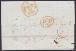 "Pittsburg", Tax. Brief Nach Frankreich, 1845, Div. Stempel - ...-1840 Préphilatélie