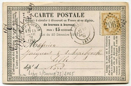 !!! CARTE PRECURSEUR CERES CACHET DE LIZY SUR OURCQ  (SEINE ET MARNE) 1876 - Voorloper Kaarten