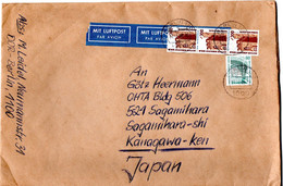 L34595 - Berlin - 1990 - 3@300Pfg SWK MiF A LpBf BERLIN -> Japan - Storia Postale