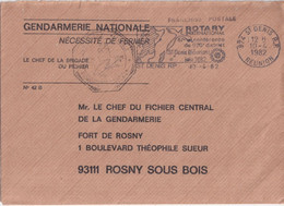 REUNION ! - 1982 - ENVELOPPE En FRANCHISE De La BRIGADE FICHIER GENDARMERIE ! à ST DENIS MECA ROTARY ! => ROSNY - Cartas