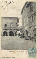 Tarn Et Garonne -ref-A374- Lauzerte - Place Du Marché - Marchandes Sous Les Arcades -  Marchés - - Lauzerte