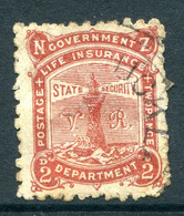 New Zealand 1891-98 Life Insurance - Lighthouse - With VR - P.11 - Sideways Wmk. - 2d Red-brown Used (SG L18) - Officials