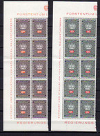 Liechtenstein 1950, Couronne,  Se 53 Et 56** En Blocs De 10, Cote 39,50 €, - Oficial