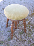 *ANCIEN TABOURET DE PIANO XIXe NIII PIEDS BOIS CLAIR TISSU VELOURS VERT Déco    E - Chaises