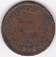 États Pontificaux 2 Baiocchi 1851 B Bologne Année V. Pie IX, En Cuivre,  KM# 1344 - Otros & Sin Clasificación