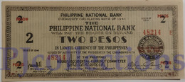 PHILIPPINES 2 PESOS 1941 PICK S625a AUNC EMERGENCY BANKNOTE - Philippines