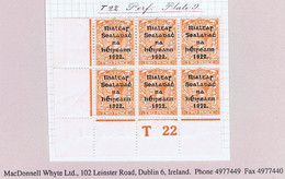 Ireland 1922 Thom Rialtas 5-line Blue-black 2d Die 2, Control T22 Perf, Corner Block Of 6 Plate 9 Mint, Ex Field - Unused Stamps