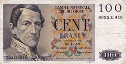 BELGIUM 100 FRANCS 1957 VF P-129c "free Shipping Via Registered Air Mail" - 100 Francs