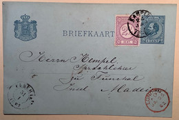 KAMPEN 1882 Rare 7 1/2c POST CARD>FUNCHAL MADEIRA Via London (Netherlands Portugal Nederland Cover Postal Stationery - Brieven En Documenten