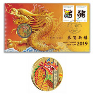 Australia 2019 Chinese New Year Pig - Dragon Stamps & $1 UNC Coin Cover - PNC (**) - Briefe U. Dokumente