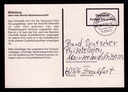 BRD Karte Postsache BLANKENHEIM AHR 1 - Frankfurt - 30.10.96 - Storia Postale