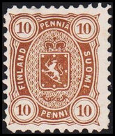 1875-1882. Coat Of Arms. Perf. L 11. 10 PENNI Brown. Hinged. Very Scare Stamp.  (Michel 15 Ay) - JF521938 - Ongebruikt