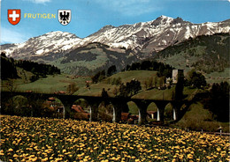 Frutigen - Kanderviadukt Der BLS Mit Blütenpracht  Und Blick Auf "Rybrügg" (27) * 19. 8. 1996 - Brügg