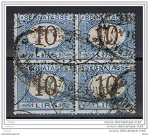 REGNO:  1870  SEGNATASSE  -  £. 10  AZZURRO  E  BRUNO  BL. 4  US. -  SASS. 14 - Taxe