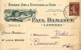 Langres * Epicerie Vins & Spiritueux Paul DAMANGE * CPA Publicitaire Illustrée * Usine Etablissement * Pub - Langres