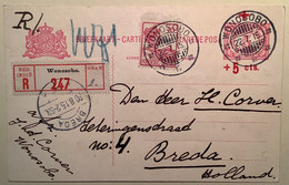 Netherlands Indies WONOSOBO 1915 RARE REGISTERED ! RED CROSS Postal Stationery Card (cover JAVA  Indonesia  Croix Rouge - Indie Olandesi