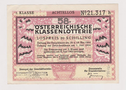 Austria Österreich 1954 Klassenlotterie Loterie Lottery Billet Ticket 1. KLASSE Lospreis 20 SCHILLING (ds393) - Lottery Tickets