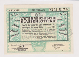 Austria Österreich 1955 Klassenlotterie Loterie Lottery Billet Ticket 2. KLASSE ACHTELLOS 61. (ds395) - Lottery Tickets
