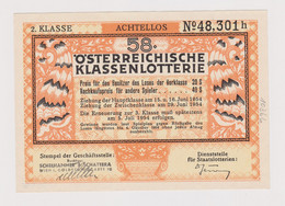 Austria Österreich 1954 Klassenlotterie Loterie Lottery Billet Ticket 2. KLASSE ACHTELLOS 58. (ds396) - Lottery Tickets