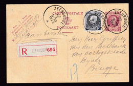 37/094  - Entier Houyoux + TP Montenez Recommandé ZEEBRUGGE 1925 Vers BRUGGE - TARIF 65 C - Cartoline 1909-1934